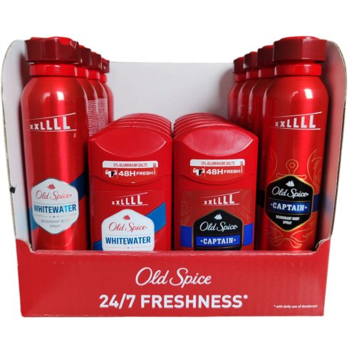 Old Spice - Display - Deodorant XXL 250ml ( 4xCaptain,4x Whitewater Deo XXL 250ml & 6xCaptain,6xWhitewater Stick XXL 85ml - 20 Pcs ) BBD 12/2025 1,69 Eur/pc