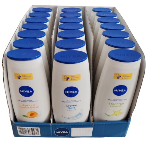 Nivea Shower Gel Mixed Case 500ml 21pcs ( 7x Creme Soft, 7xApricot, 7x Starfruit )  ( 2,09/pc)